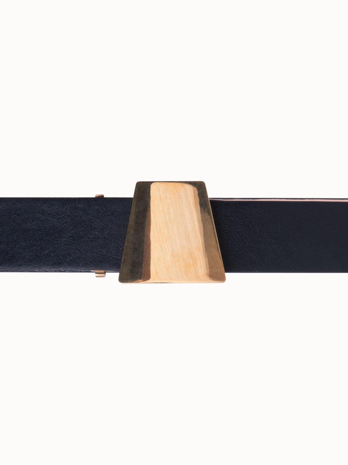 Leather Belt with Trapezoid Buckle - black - gold